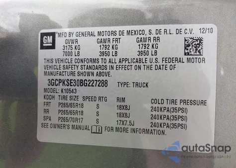 2011 Chevrolet Silverado K1500 Lt z USA, uszkodzony, nr VIN 3GCPKSE30BG227288